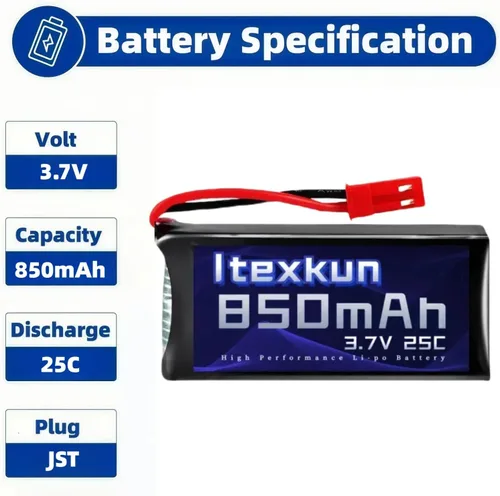 Miniatura 2 de Batería li-po de 3.7 V 850 mAh 25C JST Plug Baterías Lipo recargables con cargador USB para MJX X400 X400 W X800 Sky Viper S670 V950HD V950str s1750