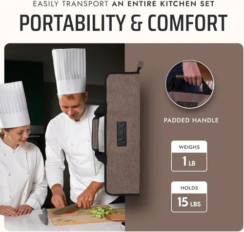 Miniatura 5 de Asaya - Bolsa enrollable para cuchillos de chef - 12 bolsillos para cuchillos y utensilios de cocina - Nylon ligero, duradero y resistente a manchas