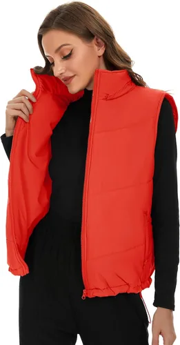 Miniatura 6 de Micoson Chalecos acolchados para mujer, de invierno, sin mangas, con capucha, con cremallera, cuello alto, con bolsillo, ajuste holgado