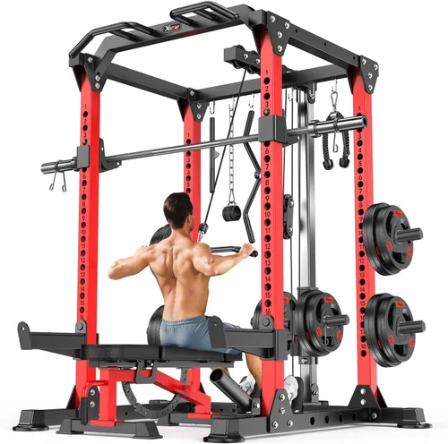 Miniatura 41 de Rack Multiusos para Sentadillas, Conjunto de Rack de Pesas Smith Machine con Sistema de Crossover de Cables, Racks de Potencia para Gimnasio en L04