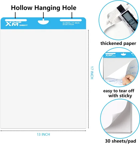 Miniatura 2 de Mini bloc de caballete adhesivo, 13 x 17 pulgadas, 30 hojas por bloc, 90 hojas en total, papel con rayas autoadhesivas, azul, paquete de 3 (blanco)