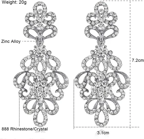 Miniatura 3 de mecresh Aretes colgantes de lágrima de boda con diamantes de imitación de cristal para novias, Cristal