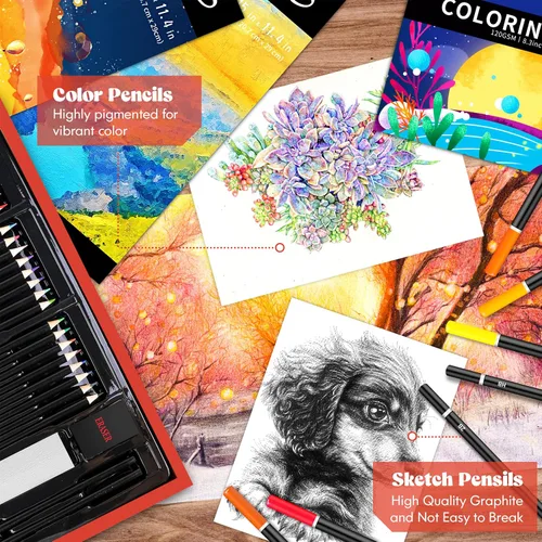 Miniatura 5 de Caliart Suministros de arte, paquete de 153 piezas de arte de lujo en estuche de madera, kits de pintura de dibujo para manualidades con 2 blocs