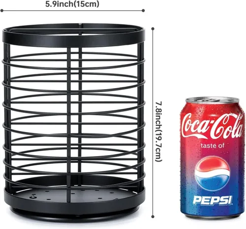 Miniatura 4 de Soporte giratorio de 360° para encimera de cocina, 5.9 x 5.9 x 7.8 pulgadas, soporte redondo grande para utensilios de cocina con base de madera