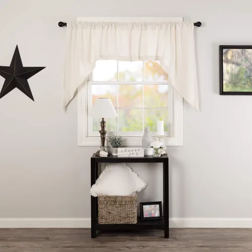 VHC Brands Cortinas de Cocina Estilo Granja de Arpillera Blanco Antiguo Color Sólido Par de Cenefas - 2 Piezas, 36 x 36 pulgadas