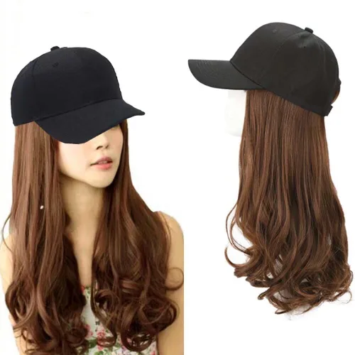Miniatura 16 de Extensiones de cabello sintético Bobo corto con gorra de béisbol negra de 9 pulgadas, peluca con gorro de cabello negro y marrón para mujer, peluca
