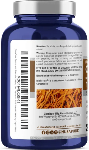 Miniatura 3 de NusaPure Cordyceps Extract 3000 mg 200 cápsulas vegetales (Sinensis CS-4, sin OMG y sin gluten) con bioperina