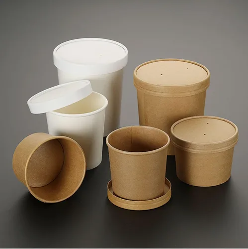 Miniatura 8 de Paquete de 100 recipientes de papel de 4 onzas para sopa con tapas ventiladas, recipientes desechables para alimentos, tazas de helado de estraza