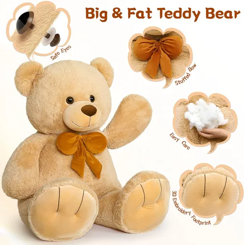 Miniatura 7 de MaoGoLan Oso de peluche gigante de 47 pulgadas, gran oso de peluche clásico para novia, novio, niños, 4 pies grande de peluche para decoración