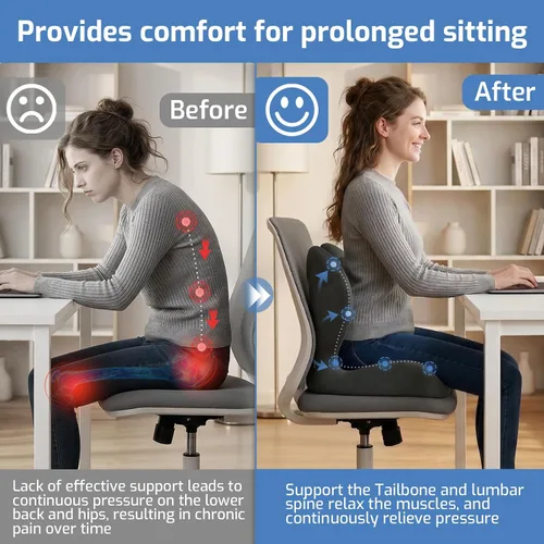 Miniatura 4 de Cojín de asiento, cojín de espuma viscoelástica para silla de oficina y automóvil, cojín ergonómico para coxis para coxis, nervio ciático, alivio