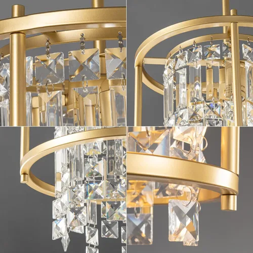 Miniatura 6 de LMQNINE Candelabro Moderno para Vestíbulo, Candelabro de Cristal Dorado Lámpara Colgante de Entrada, Candelabros Redondos de Altura Ajustable