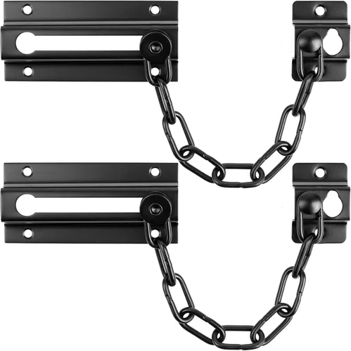 INBOF Paquete de 2 cerraduras de cadena de puerta en negro, cerraduras de cadena de acero inoxidable para la puerta interior, premium engrosadas con