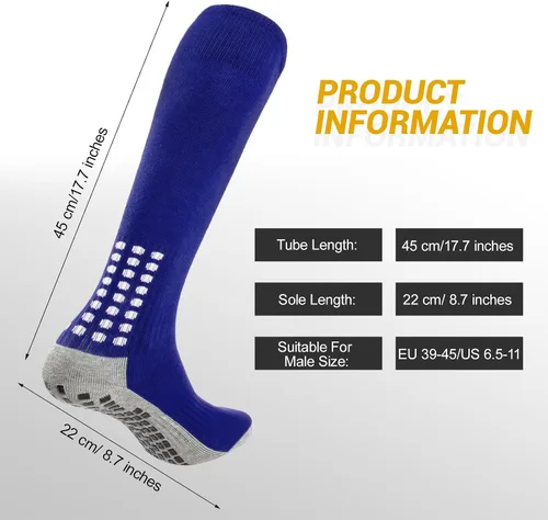 Miniatura 7 de Ultrafun 4 pares de calcetines de fútbol hasta la rodilla, antideslizantes, para fútbol, béisbol, multideporte, almohadilla de agarre para hombres