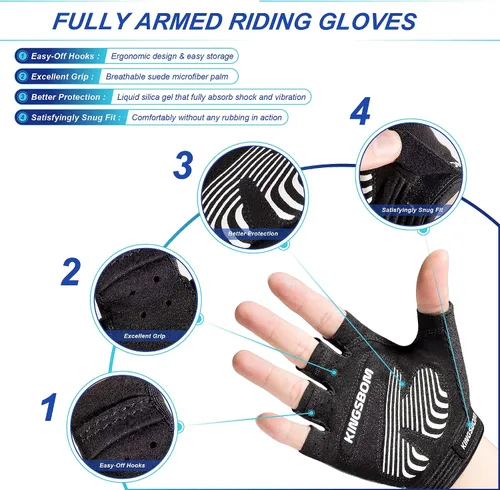 Miniatura 2 de KINGSBOM Guantes de ciclismo transpirables, guantes de bicicleta que absorben los golpes con almohadilla de gel de silicona ligera, guantes