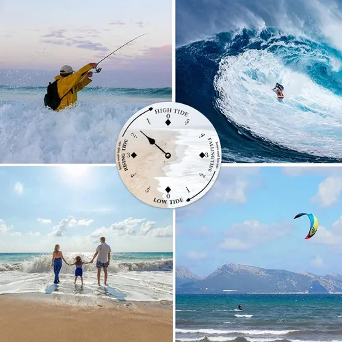 Miniatura 7 de Reloj de marea de madera, olas blancas y playa, costa este, océano Atlántico, reloj de marea de madera con marea alta y baja, reloj vintage
