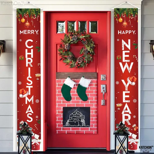 Miniatura 6 de KatchOn, Cartel de Feliz Navidad – 72 x 12 pulgadas, paquete de 2 Cartel de Feliz Año Nuevo para decoraciones de Año Nuevo 2025 Cartel de puerta