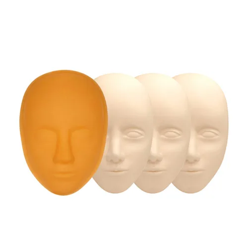 3 piezas 5D Facial Tattoo Skin Practice Head Silicone Fake Facial Training Skin con 1 base de soporte, delineador de ojos para cejas, modelo de