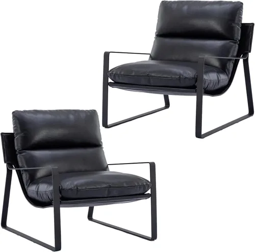 Miniatura 11 de Ya-Home Silla de Acento Mid-Century, Silla Lateral Cómoda con Reposabrazos de Tela Chenille, Silla de Ocio Tapizada con Marco de Metal Negro