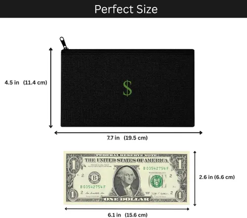 Miniatura 2 de Bolsa para efectivo/dinero. Impermeable, 7.7 x 4.5 pulgadas, tamaño perfecto, bolsa de viaje con icono de efectivo/símbolo/dólar/$. Organizador