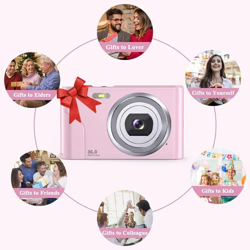 Miniatura 5 de Cámara digital 1080P 36MP para niños, cámara digital compacta para apuntar y disparar, zoom digital 16X, 2 baterías, cámara pequeña portátil