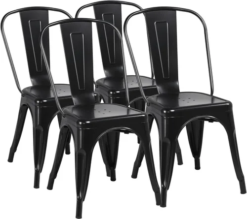 Yaheetech Juego de 4 sillas de comedor de metal, sillas de cocina apilables industriales con respaldo para comedor/restaurante/bistro/patio, uso en