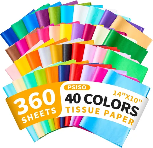 PSISO 360 hojas de papel de seda para bolsas de regalo, 40 colores de 14 x 10 pulgadas, papel de regalo a granel para manualidades, suministros de