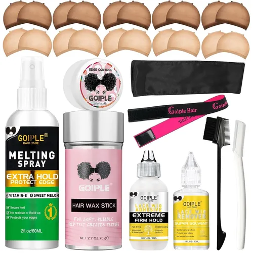 Miniatura 12 de Pegamento de peluca de 1.34 onzas, pegamento de peluca impermeable con encaje frontal para pelucas con herramientas y varilla de cera para cabello