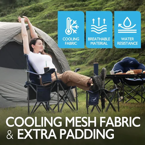 Miniatura 4 de Silla de camping plegable de gran tamaño para adultos, soporta 500 libras, tela transpirable, soporte para tazas aislado, enfriador de 8 latas