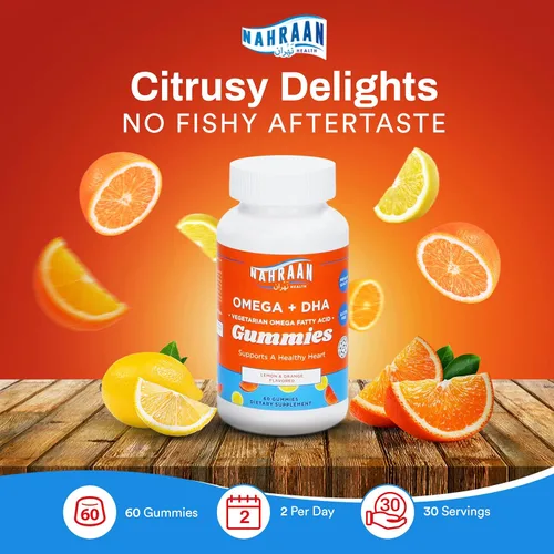 Miniatura 4 de Halal Omega 3 para adultos y niños - Gomitas vegetarianas Omega 3 con sabor a limón y naranja - Gomitas para adultos y niños - 60