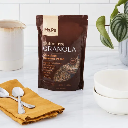 Miniatura 4 de MsPsGFree Granola - Chocolate Avellana Pecan, 10oz, 9.98 oz, rica en fibra, alta proteína, avena orgánica sin gluten, cerezas ácidas orgánicas, nuez