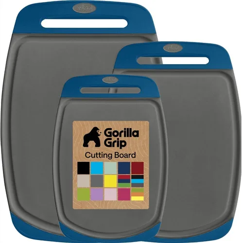 Miniatura 18 de GORILLA GRIP Juego de 3 tablas de cortar de cocina reversibles sin BPA, diseñadas en Estados Unidos, no porosas, ranuras para jugos, borde