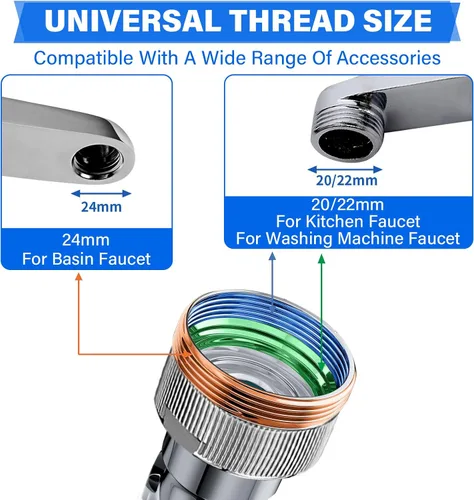 Miniatura 4 de Extensor de grifo giratorio de 360° con adaptador, cabezal rociador multifuncional para fregaderos de baño y cocina (paquete de 2 extensores)