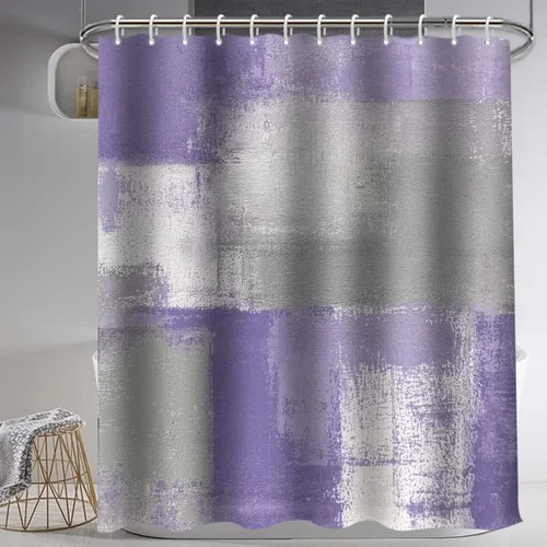 Miniatura 3 de Lnond 4 Piezas Juegos de Cortinas de Ducha de Baño Moradas con Alfombras, Arte de Pintura Púrpura y Gris Juegos de Baño con Cortina de Ducha