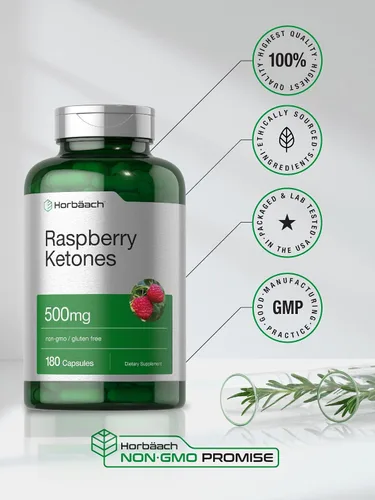 Miniatura 5 de Horbäach Cetonas de frambuesa 500 mg 180 cápsulas Píldoras sin OMG y sin gluten