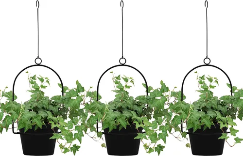 Gardzen Paquete de 3 macetas colgantes para plantas al aire libre e interior, maceta colgante negra, colgadores para macetas para plantas y flores