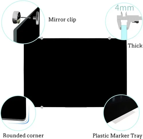 Miniatura 2 de DEVELOP Pizarra blanca magnética DE BORRAR EN SECO de vidrio negro, 24 x 18 pulgadas (60 x 45 cm), Pizarra blanca de vidrio montada en pared sin