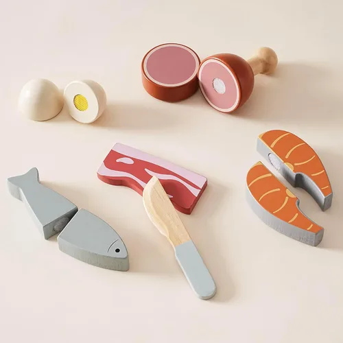Miniatura 2 de ROBUD Juego de Comida de Madera para Jugar, Alimentos de Juguete para Cortar para Cocina de Simulación de Niños, Accesorios de Juguete de Cocina