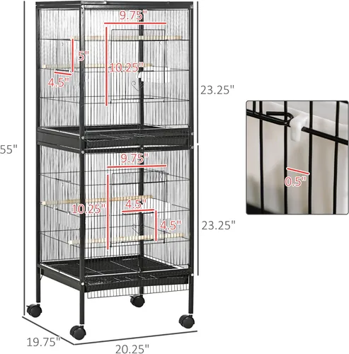 Miniatura 7 de PawHut Jaula grande para pájaros con 1.7 pies de ancho para envergadura, pajarero para interiores con diseño de varias puertas, apto para canario