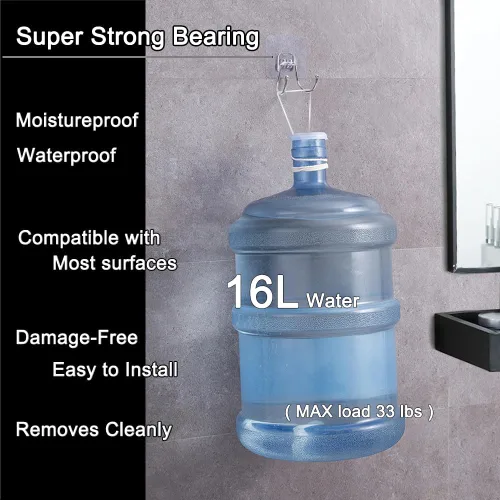 Miniatura 2 de Paquete de 15 ganchos grandes de pared adhesivos dobles, sin daños, impermeables, de 33 libras máximo, resistentes, para colgar, transparentes, sin