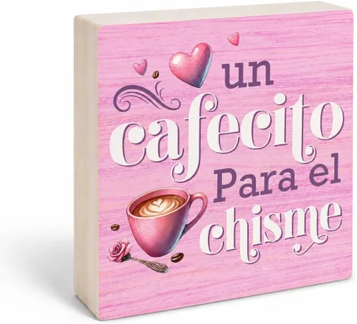 Miniatura 7 de Un Cafecito Para el Chisme – Cartel de madera de barra de café de 5 pulgadas – Cartel de madera rústica rosa – Decoración de mesa de granja