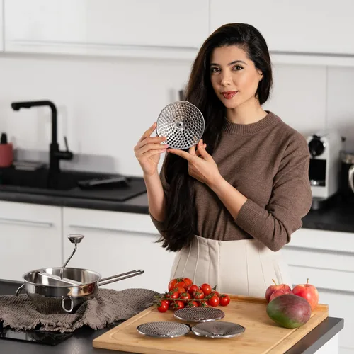 Miniatura 8 de Molinillo de alimentos de acero inoxidable con 3 discos, manivela giratoria ergonómica para salsa de tomate, puré de manzana, comida para bebés