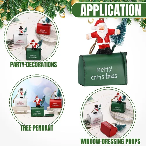 Miniatura 5 de Soaoo 3 piezas de mini buzón de correo adornos para árbol de Navidad, divertidos soportes para dinero, adornos de letras a Santa buzón de Navidad