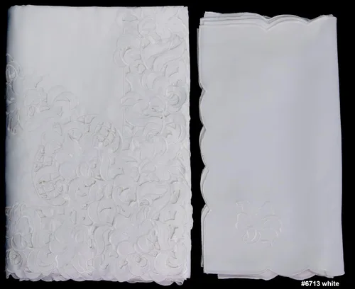 Miniatura 2 de Creative Linens Mantel floral bordado redondo de 68 pulgadas con 8 servilletas color blanco
