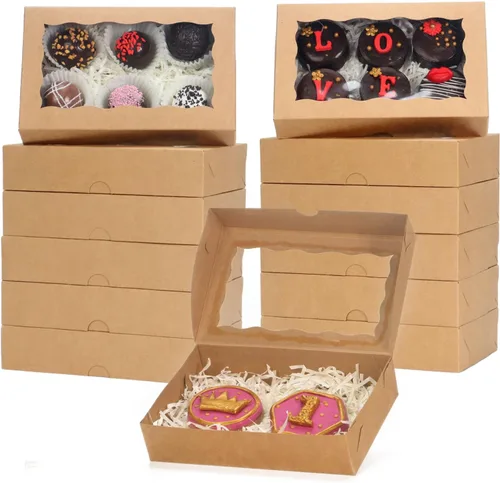 Miniatura 15 de RomanticBaking Paquete de 50 cajas de galletas blancas de 7 x 4 3/8 x 1 1/2 pulgadas, cajas de panadería resistentes con ventana, cajas de macarrón