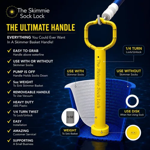 Miniatura 4 de Skimmie Sock Lock - Máxima comodidad de limpieza de piscinas: mango extraíble para calcetines Skimmer mantiene los desechos dentro, incluso cuando