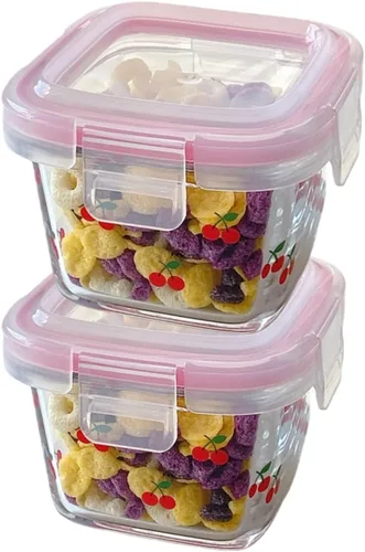 Miniatura 9 de Paquete de 2 recipientes de vidrio pequeños de 4 onzas con tapas, herméticos cuadrados de vidrio para alimentos, tarros de vidrio con flores