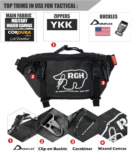 Miniatura 4 de Rough Enough - Riñonera táctica para hombres, lona encerada, cremallera YKK, hebillas UTX, capacidad de 4 litros, mosquetón y correa ajustable