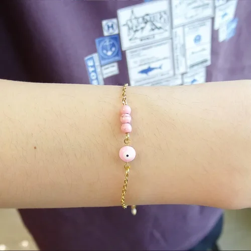 Miniatura 3 de HFYIREN Pulseras contra el mal de ojo para mujer, acero inoxidable de oro de 14 quilates, pulsera de cuentas de turquesa, pulsera de cadena