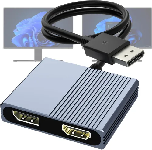 Adaptador DisplayPort a HDMI y DisplayPort, adaptador de monitor dual de 4K a 60Hz, divisor de puerto DP a HDMI/pantalla extendida de 1 en 2
