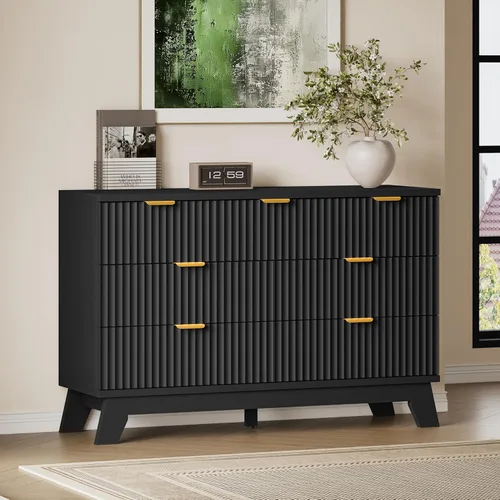 Miniatura 22 de BORNOON Cómoda alta de 46" para dormitorio, cómoda de 6 cajones acanalados, cómoda moderna de madera con almacenamiento profundo, correderas